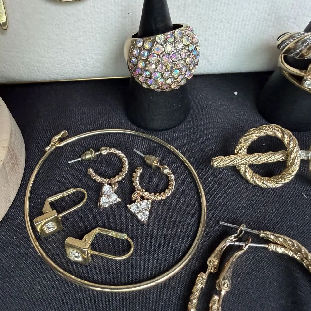 Gold Tone Jewelry Lot Vintage -Now Costume Necklaces Cuff Bracelet Earring Rings